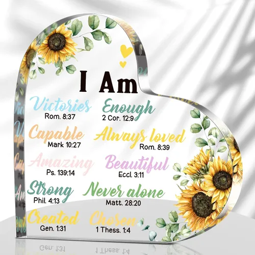 Vista 9 de Chunful Regalo cristiano para mujeres, girasoles, regalos para oficina, oraciones inspiradoras de pisapapeles, escritura religiosa, flor