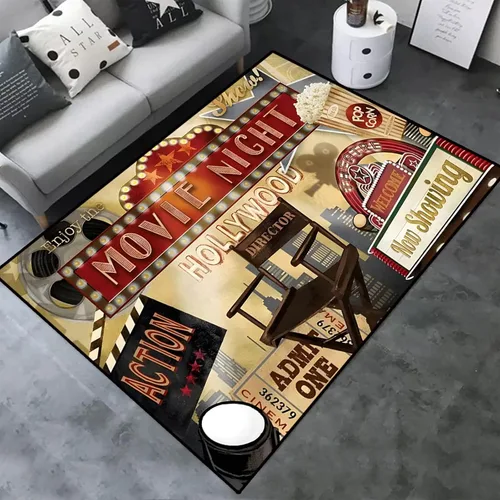 Vista 6 de Alfombra de tablilla de película, noche de cine, cine en casa, alfombra de arte de cine, alfombra antideslizante para decoración del hogar