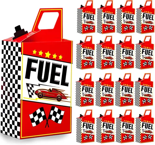 Vista 5 de 12 piezas Cajas de regalo de combustible de coche de carreras Suministros de fiesta de cumpleaños de carreras Bandera a cuadros negra y blanca Cajas