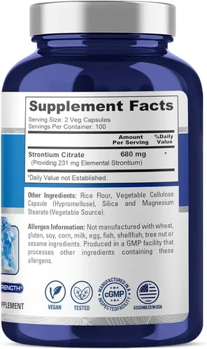 Vista 3 de Citrato de estroncio, vegano, 680 mg, 200 cápsulas vegetarianas - 100