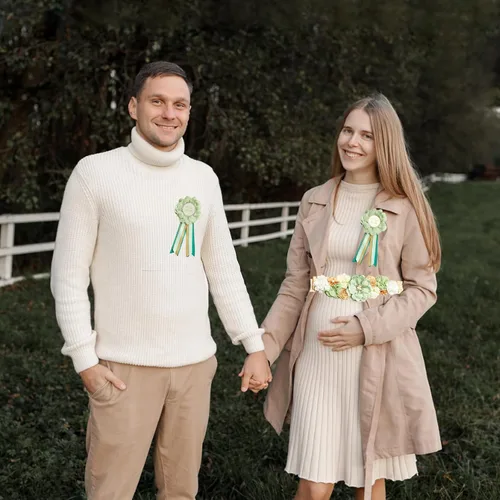 Vista 4 de Juego de 3 bandas de maternidad para baby shower, diseño de flores verdes, cinturón de vientre para mamá niña, banda de embarazo, fajas de embarazo