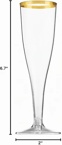 Vista 8 de Munfix Paquete de 50 copas de champán de plástico con borde dorado de 5 onzas, copas de plástico transparentes para tostar, elegantes, desechables
