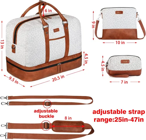 Vista 130 de IBFUN Bolsas de fin de semana para mujer, bolsa grande de lona para viaje, bolsa de viaje con compartimento para zapatos, 21 pulgadas, juego de 3