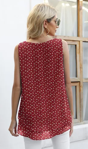 Vista 5 de Jouica - Camiseta de gasa sin mangas para mujer, blusa casual de doble capa estilo túnica