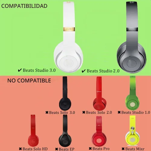 Vista 2 de Almohadillas de repuesto compatibles con Beats Studio 3.0/2.0, cubiertas para auriculares con espuma de alta densidad, cuero suave, almohadillas