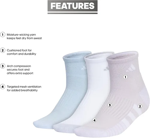 Vista 2 de adidas Women's Cushioned Quarter Socks (3-pair) With Arch Compression