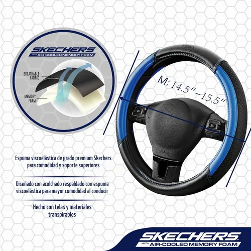 Vista 4 de Skechers Funda para Volante Air-Cooled, Funda para Volante de Automóvil de Cuero de Malla Air-Cooled, Ajuste Universal 14" 1/2-15", Protector de Azul