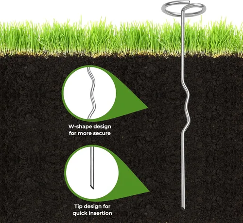 Vista 2 de 100 Pcs Heavy Duty Landscape Staples, 6 Inch Galvanized Garden Stakes with Circle Top W-Shaped Ground Pins for Weed Barrier Fabric, Securing Sod