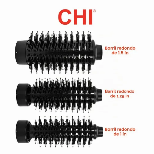 Vista 2 de CHI Cepillo redondo 3 en 1 para secado de pelo, cepillo secador de pelo para cabello liso y sin encrespamiento, 3 cabezales de cepillo