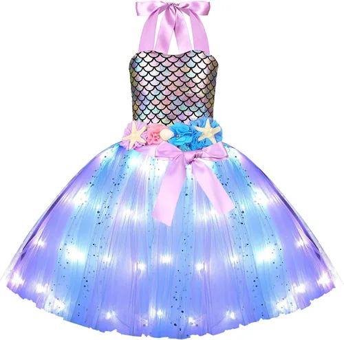 Vista 3 de Davsolly Mermaid Costume for Girls Led Light Up Mermaid Dress for Mermaid Birthday Decorations Gifts Halloween Dress Up