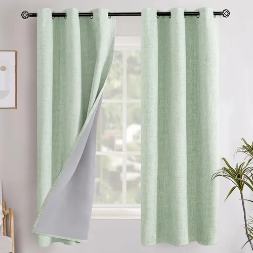 Vista 35 de YoungsTex - Cortinas opacas de lino para dormitorio, oscurecimiento de la habitación, cortinas con textura de lino, paneles con aislamiento térmico