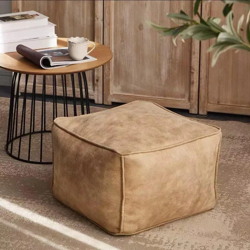 Vista 9 de Puf - Funda de sofá para puf (sin relleno), funda de sofá perezoso de doble asiento de piel de gamuza sintética, puf para sofá seccional, puf