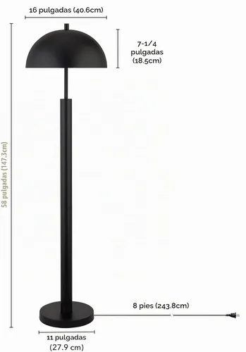 Vista 6 de Henn&Hart Lámpara de pie moderna de mediados de siglo de 58 pulgadas con pantalla de cúpula de metal negro para sala de estar, dormitorio u oficina