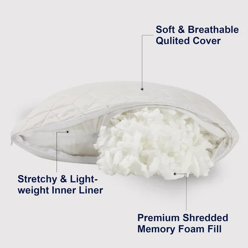 Vista 2 de Almohada de espuma viscoelástica triturada, almohadas ajustables para dormir de lado y boca abajo, almohadas de cuello de cama extra cómodas de lujo