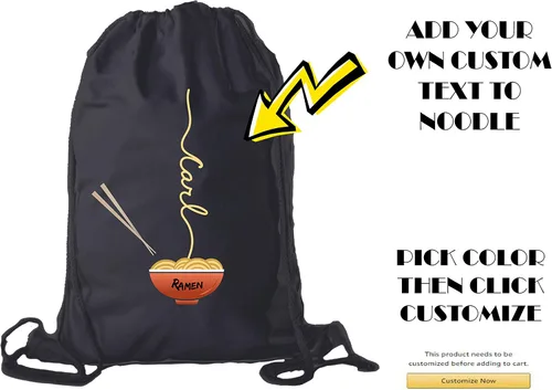 Vista 3 de Mato & Hash Ramen fideos mochila personalizada con cordón bolsa de algodón lona Cinch mochilas