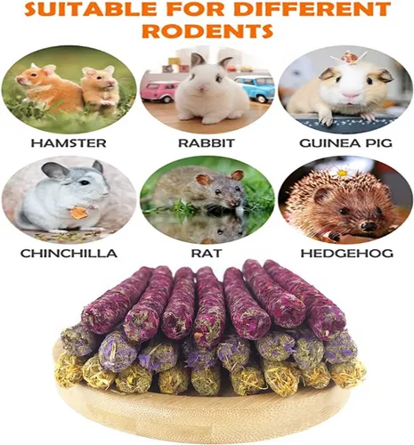 Vista 6 de ANDES Juguetes masticables de conejo, 40 palitos de heno Timothy de aproximadamente 14 onzas/14.11 oz de hámster, bocadillos molares hechos a mano