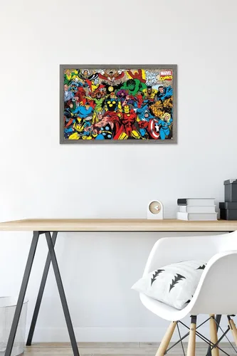 Vista 6 de Trends International Marvel Comics - Póster de pared de línea retro, 14.725 x 22.375 pulgadas, versión enmarcada de madera de granero