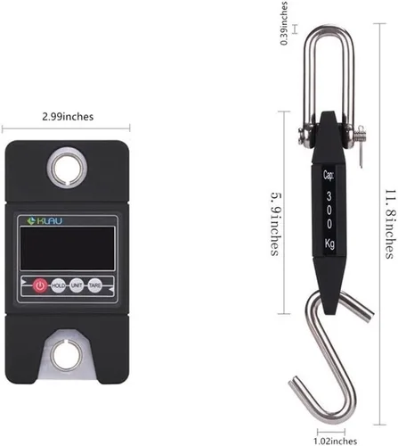 Vista 2 de Klau - Báscula digital de pescado, grúa industrial de 661.4 lbs/600 libras, color negro Sensor de alta precisión, escala colgante, para la caza