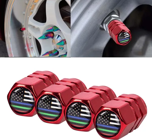 Vista 39 de x xotic tech Juego de 4 tapas de tapa de válvula de neumático con bandera estadounidense, aleación de aluminio anodizado, resistente a la corrosión
