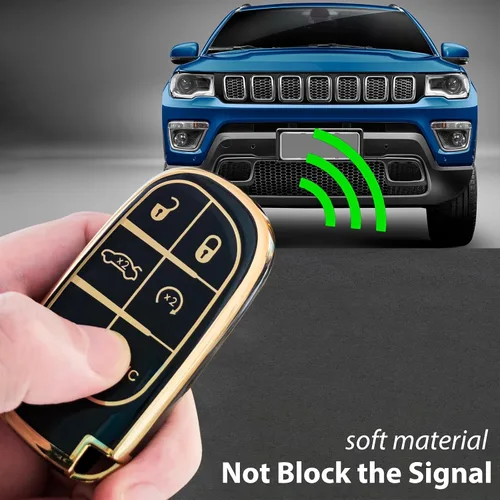 Vista 6 de OLLEN Funda para llavero de TPU con anillo sin tornillos, apta para Jeep Grand Cherokee Renegade Compass Chrysler Dodge RAM Durango Challenger