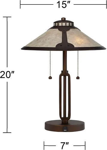 Vista 4 de Samuel - Lámpara de mesa pequeña de 20 pulgadas con USB y bronce frotado industrial Única