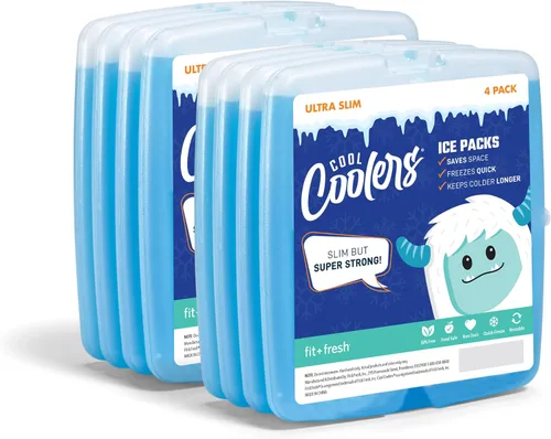 Vista 9 de Cool Coolers by Fit + Fresh, 4 Pack Slim Ice Packs, Space Saving Reusable Ice Packs for Lunch Boxes or Coolers