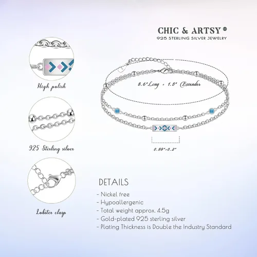 Vista 91 de CHIC & ARTSY Tobilleras delicadas de plata de ley S925 para verano, pulsera de tobillo ajustable multicapa para playa, joyería de pie para mujer