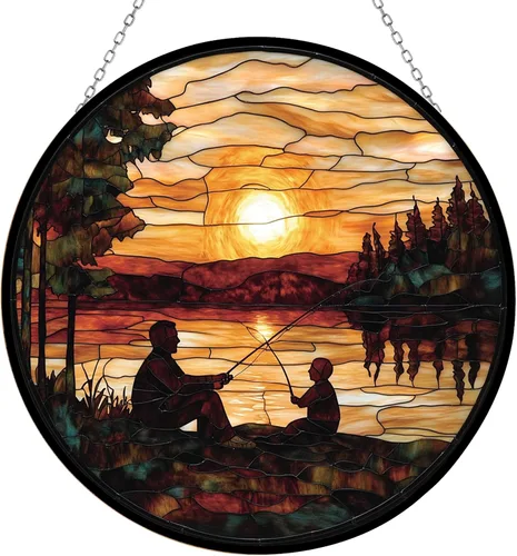 Vista 23 de Guante de béisbol bohemio para el día del padre, picnic, vitral, atrapasoles para colgar en la ventana, adornos de Navidad góticos de dragón