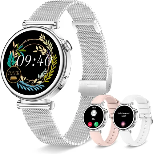 Vista 10 de Reloj inteligente para mujer con llamada Bluetooth, reloj de fitness de 1.27 pulgadas, contador de pasos, monitor de sueño de frecuencia cardíaca