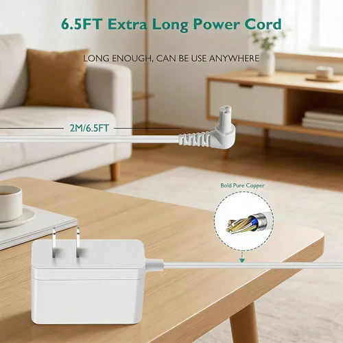 Vista 4 de Lnauy Cargador compatible con Black and Decker HHVJ315JD10 / HHVJ315JMF71 / HHVK320J61 / HHVK320J10 / HHVK320JZ01 Dustbuster Smartech - Cable