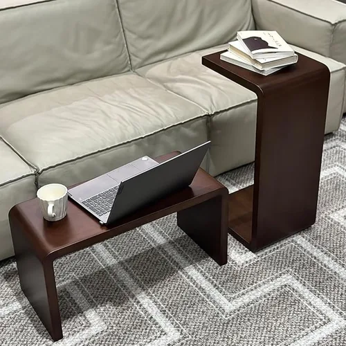 Vista 12 de Mesa auxiliar en forma de C, mesa auxiliar de madera maciza para sofá, cama y sala de estar, mesa auxiliar pequeña para aperitivos que ahorra