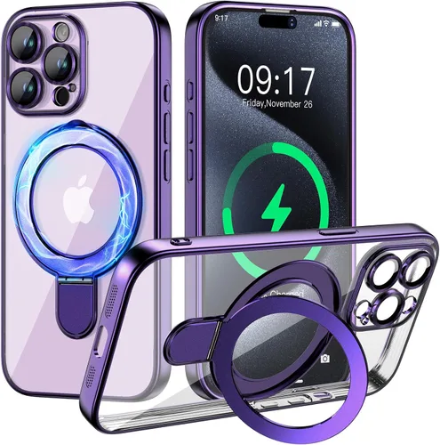 Vista 44 de Funda magnética para iPhone 14 Pro con soporte invisible [compatible con MagSafe] [protector completo de lente de cámara]
