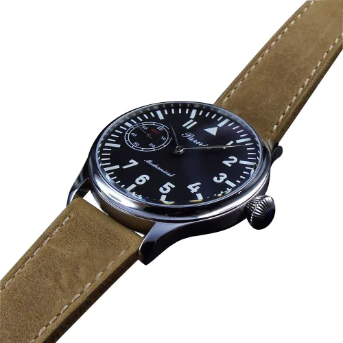 Vista 3 de 1.732 in parnis esfera negra azul luminoso 6497 movimiento cuerda mano reloj para hombre PA-0111174, Negro -, Mecánico