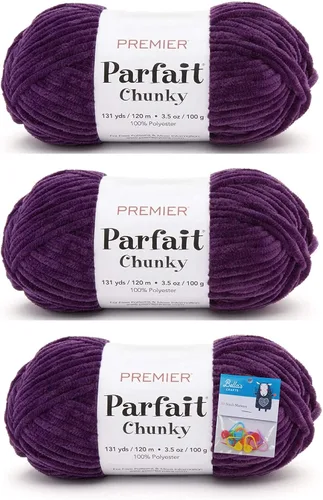 Vista 17 de Premier Yarns Parfait - Ovillo de felpilla grueso, 3.5 onzas, 6 unidades, peso súper voluminoso, paquete de 3 unidades con marcadores de puntada