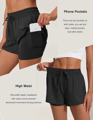 Vista 3 de Pinspark Pantalones cortos de gimnasio de cintura alta de secado rápido con bolsillo para mujer