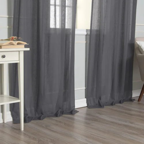 Vista 4 de Best Home Fashion Juego de 2 cortinas traslúcidas de lino sintético con pestaña torcida, tratamiento de ventana para sala de estar, comedor, Gris