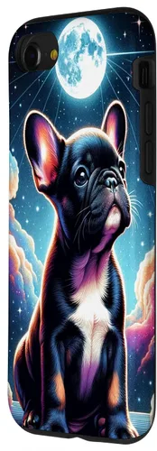Vista 2 de Funda para iPhone SE (2020) / 7 / 8 Bulldog Francés Puppy Under The Moon In Space
