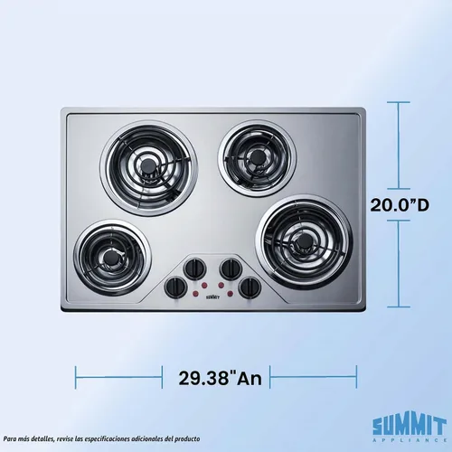 Vista 2 de Summit CR430SS - Placa eléctrica de 4 quemadores de acero inoxidable