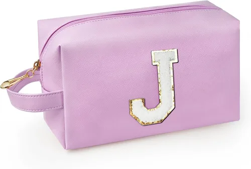 Vista 42 de Bolsa de maquillaje personalizada con inicial con asa, bolsa de cosméticos de preparación con bolsillo interior con cremallera, 8, 9, 10, 11, 12 Rosa