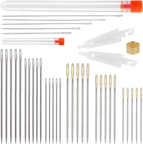 Vista 10 de Paquete de 20 agujas de coser largas, agujas largas para manualidades, agujas de costura de ojos grandes, agujas de muñeca de 6.8 pulgadas/6.9 in