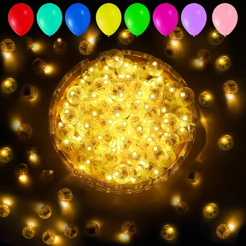 Vista 24 de Aogist - 50 mini luces de 10 colores, luz LED impermeable de largo tiempo de espera, funciona con pilas, lámpara de bola para globo, farol de papel