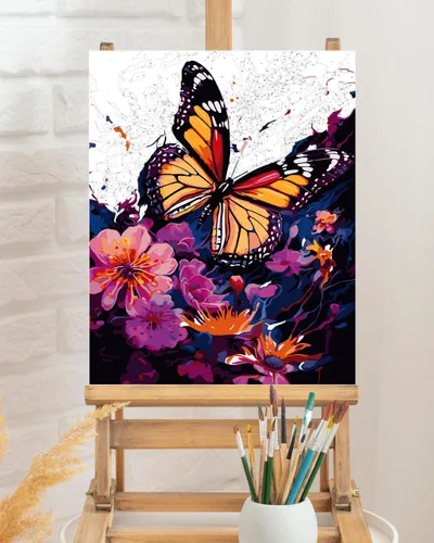 Vista 5 de TOCARE Kit de pintura por números de mariposas y flores para adultos principiantes, lienzo de pintura para adultos por números, juegos de pintura