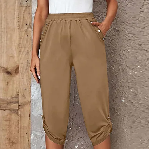 Vista 98 de Pantalones capri para mujer, estilo casual, de verano, elásticos, de cintura alta, pantalones de yoga, ajuste atlético, pantalones deportivos