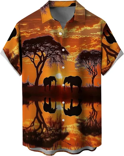 Vista 19 de Camisas tropicales con botones para hombre, camisas hawaianas de manga corta, casuales para vacaciones, camisas de playa holgadas Beige-playa escena