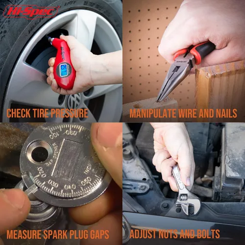 Vista 6 de Hi-Spec - Juego de herramientas compacto de 65 piezas para taller automotriz con medidor digital de presión de neumáticos. Herramientas esenciales