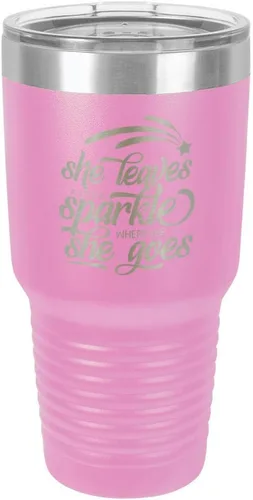 Vista 11 de SHE LEAVES A LITTLE SPARKLE WHEREVER SHE GOES Vaso negro de 30 onzas con popote y tapa superior deslizante Taza de viaje de acero inoxidable