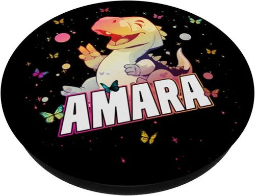 Vista 2 de AMARA - Adorable nombre de niña con lindos PopSockets de dinosaurio intercambiables PopGrip