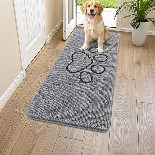 Vista 139 de Smiry Tapete para puerta de perro para patas fangosas, absorbente y Gris y negro