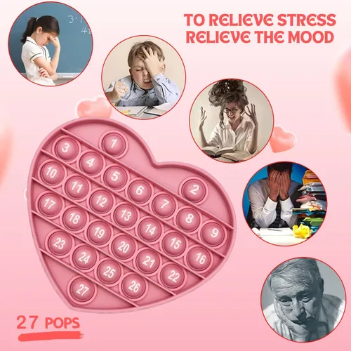 Vista 5 de PETBSNVB Juguete Fidget Pop Bubble de San Valentín en Forma de Corazón Rosa con Letras y Números, Regalo de Navidad Juguete Sensorial con Alfabetos