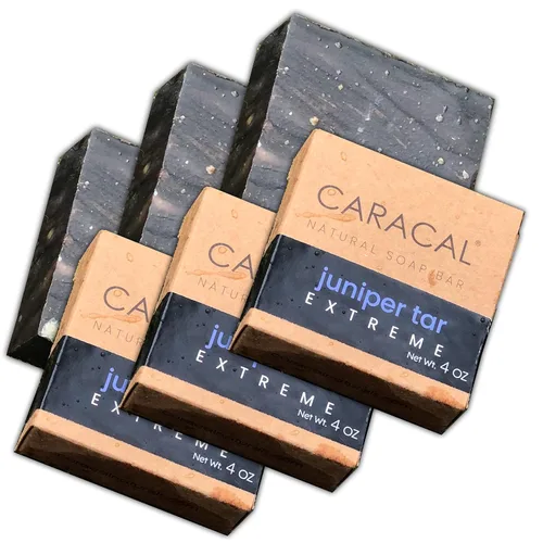 Vista 7 de CARACAL Paquete de 3 barras de jabón natural Juniper Tar Extreme - Aroma pesado inesperado